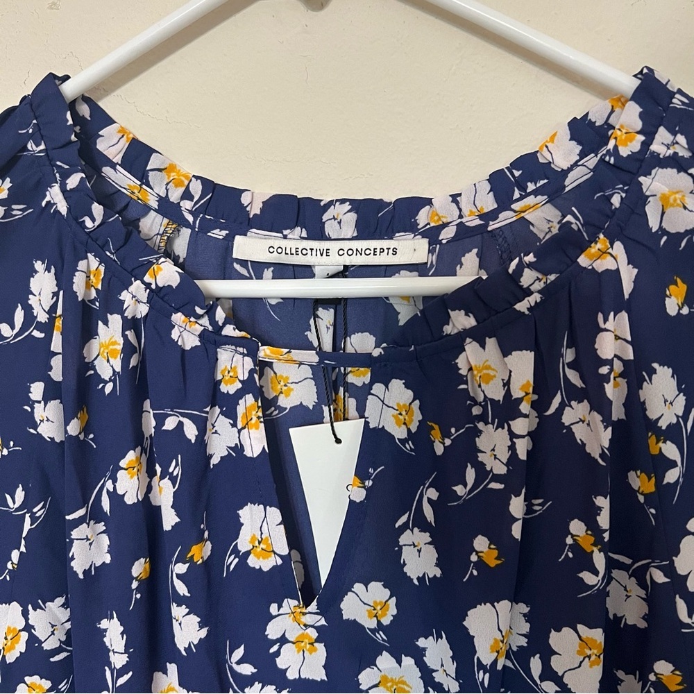 NWT Collective Concepts Blue Floral Quarter Peasant Sleeve Midi Dress Sz Large - Picture 4 of 7